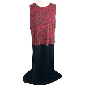 Alex Evenings Red beaded Black Velvet Dress Sleeveless floral Holiday Size 16W